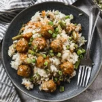 Orange Pork Meatballs with Asparagus and Sweet Citrus Sauce